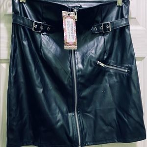 Leather Look High Waist Buckle Skirt